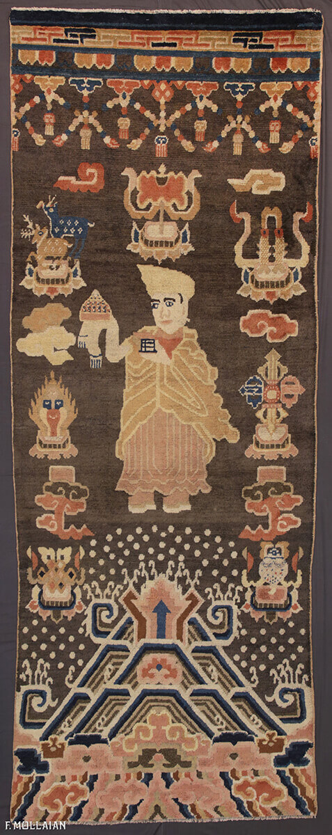 Старинный изобразительный китайский ковер из Нинся с символическими мотивами n°:23024947